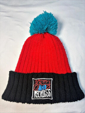 Young & Reckless Red Black Pom Knit Beanie